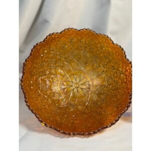 Vintage Imperial Marigold Carnival Glass Bowl Star & File Sawtooth 8"